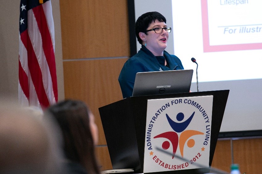Panelist, Grace Whiting, President/CEO of the National Alliance on Family Caregiving presenting themes and issues from the national landscape